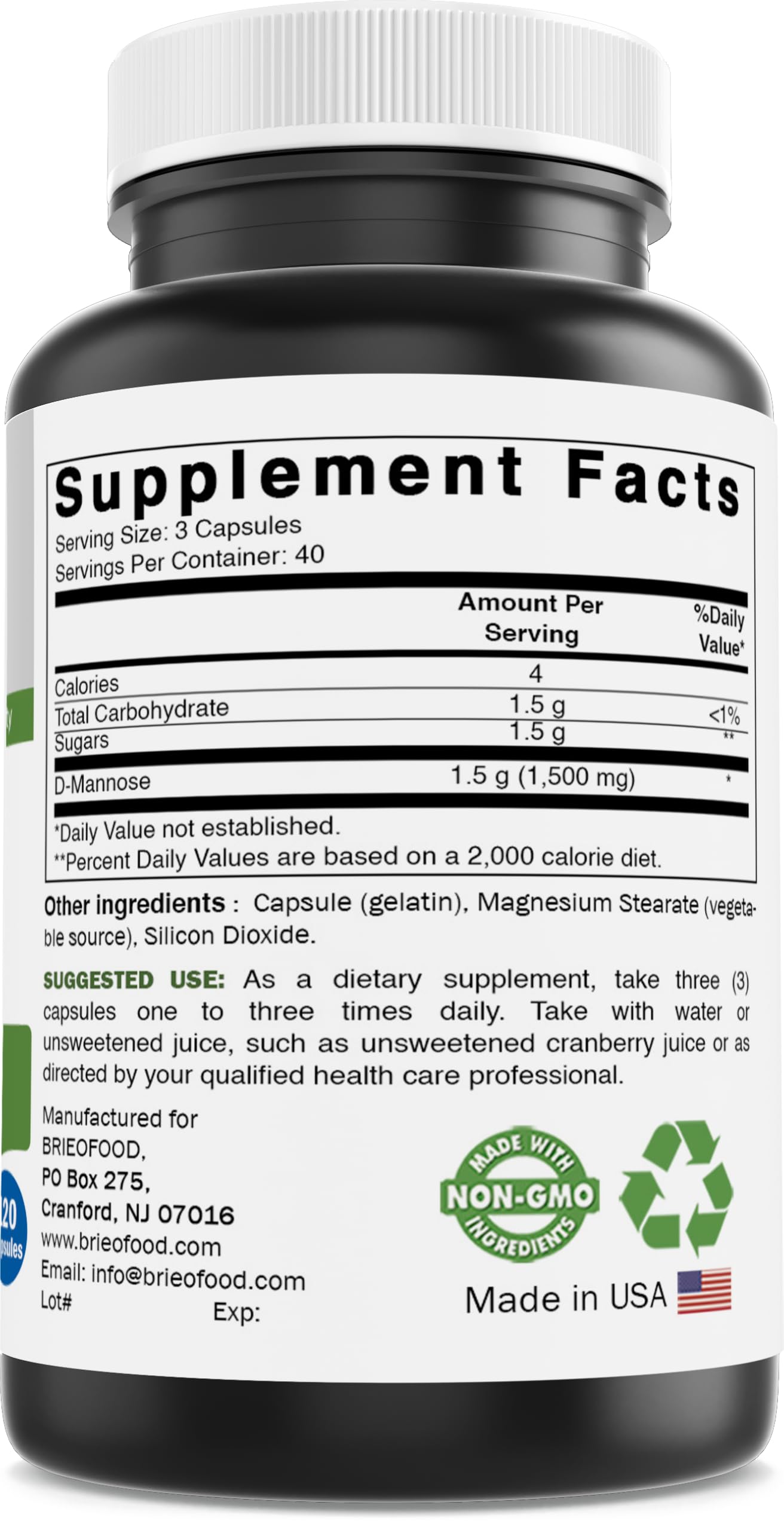 Brieofood D-Mannose Capsules close-up of gelatin capsule