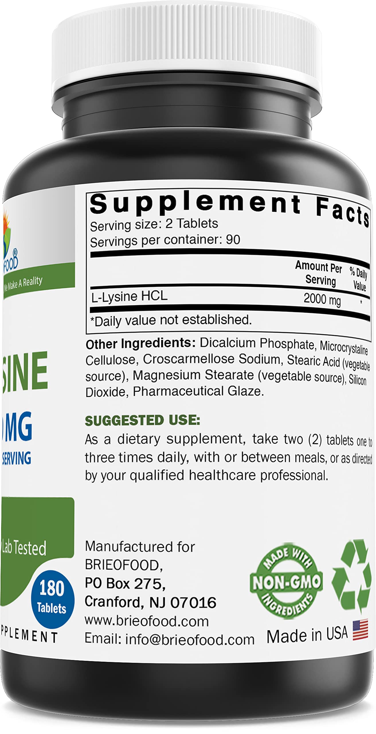 Brieofood L-Lysine 2000mg tablet close-up