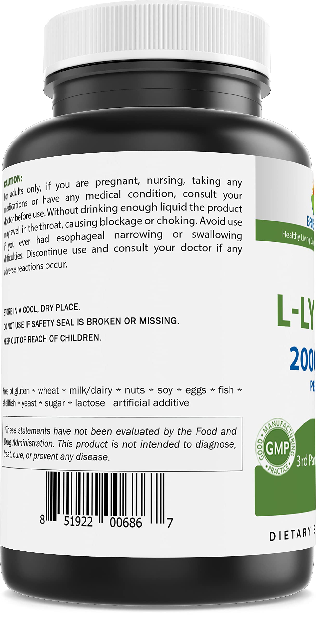 Brieofood L-Lysine nutritional information label