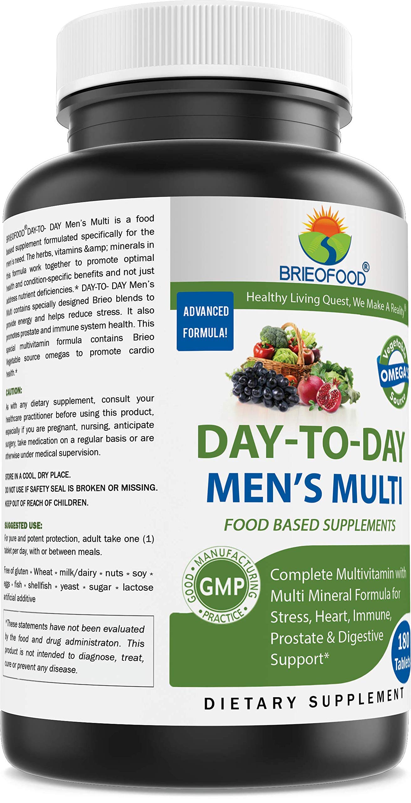 Brieofood Men's Multi Food-Based Multivitamin back view with ingredient list