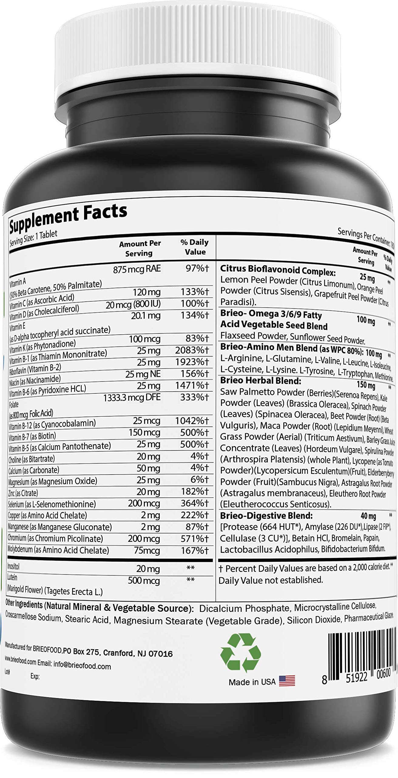 Brieofood Men's Multi Food-Based Multivitamin lifestyle scene on kitchen table