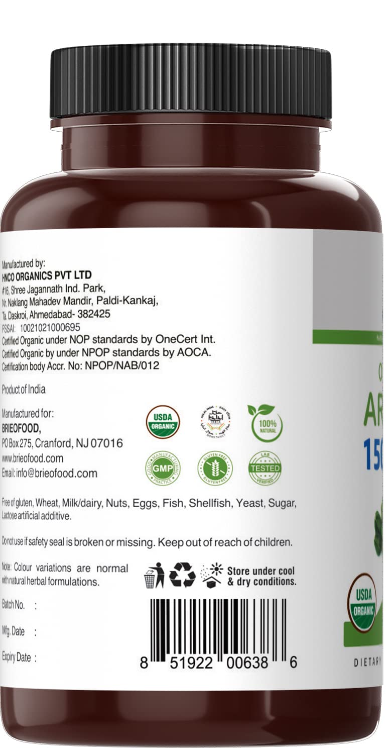 Brieofood Organic Arjuna 1500mg product displayed on a table