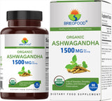 Brieofood Organic Ashwagandha 1500mg 90 Vegetarian Tablets front view