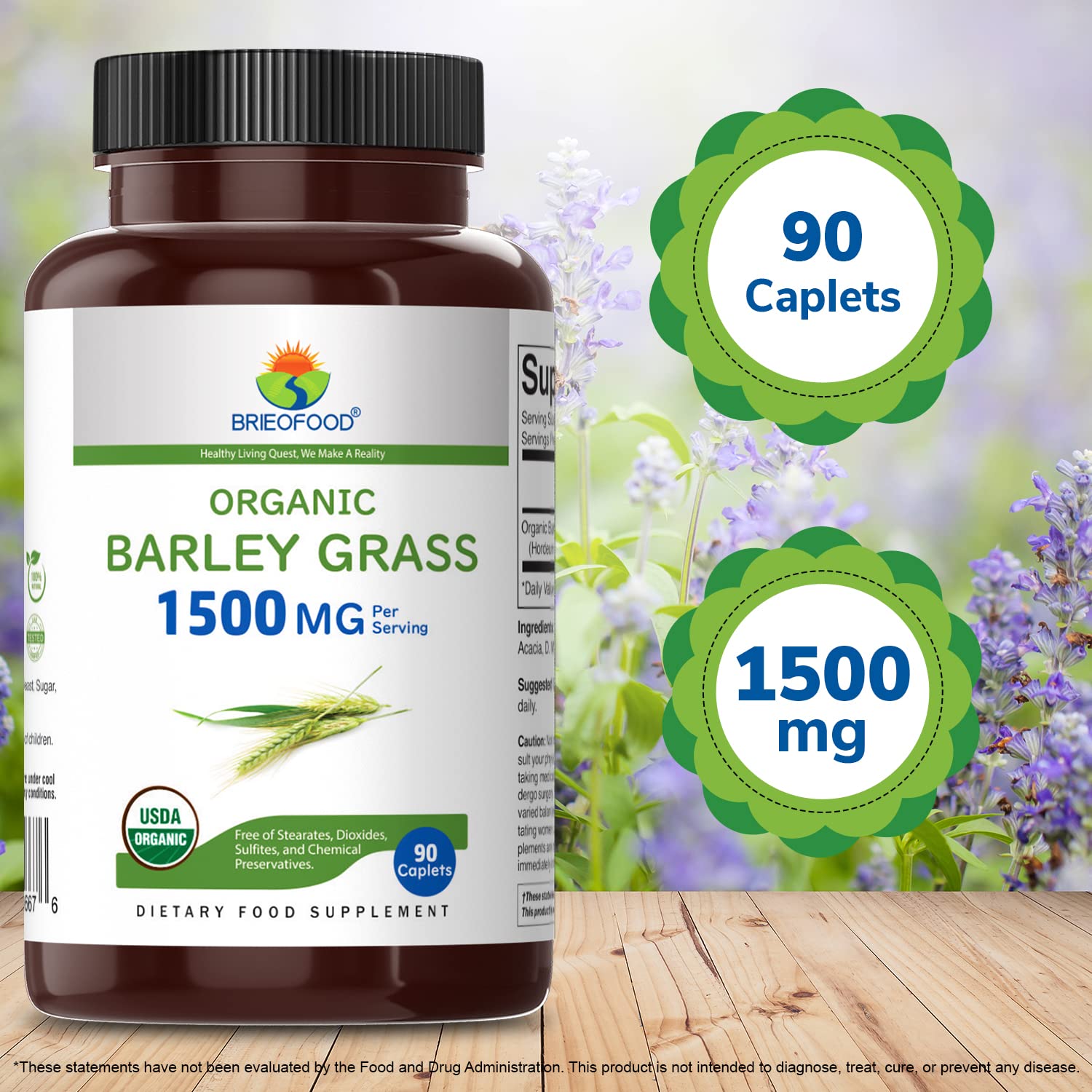 Brieofood Organic Barley Grass 1500mg with a measuring spoon