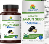 Brieofood Organic Jamun Seed 1500mg 90 vegetarian tablets front view