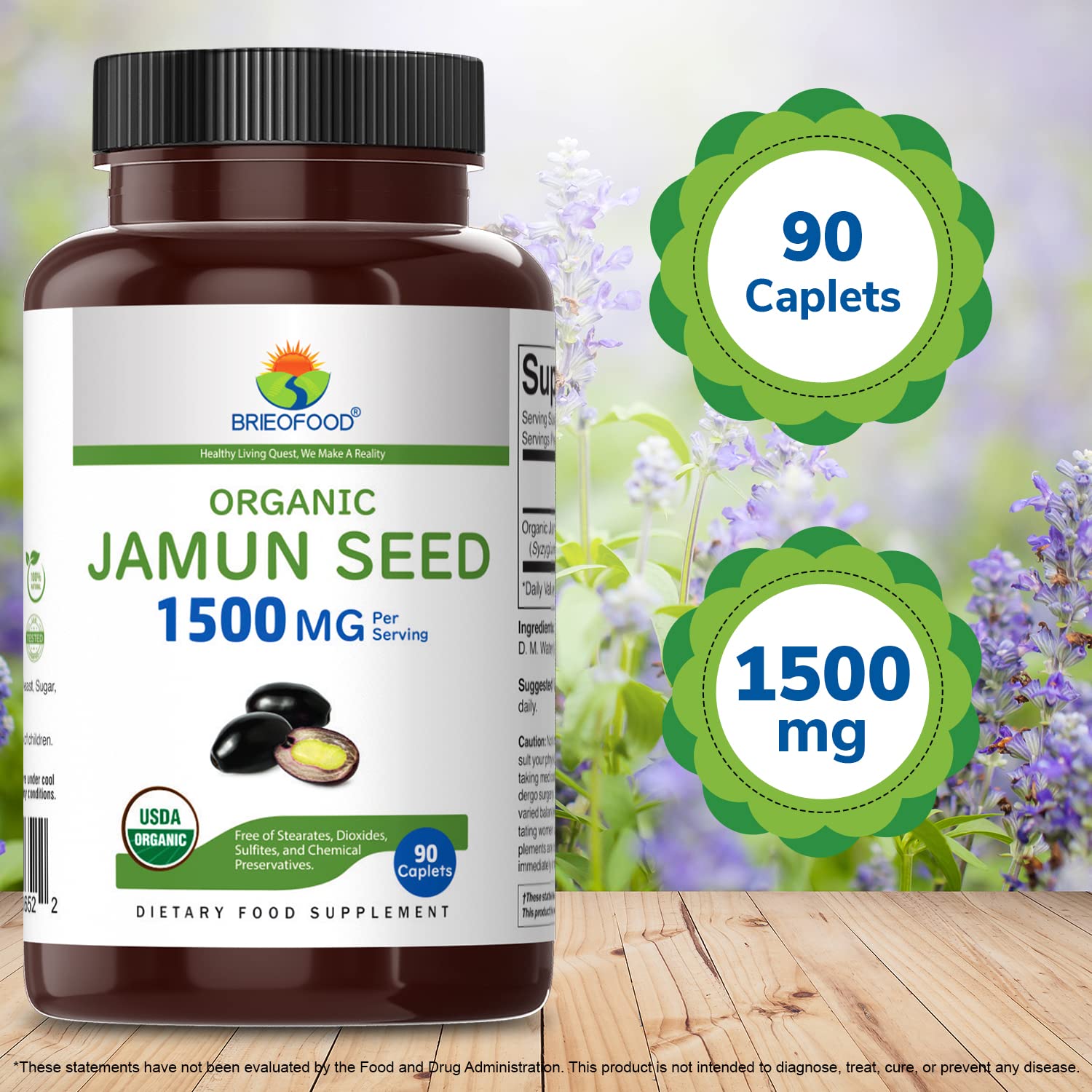 Brieofood Organic Jamun Seed 1500mg label details