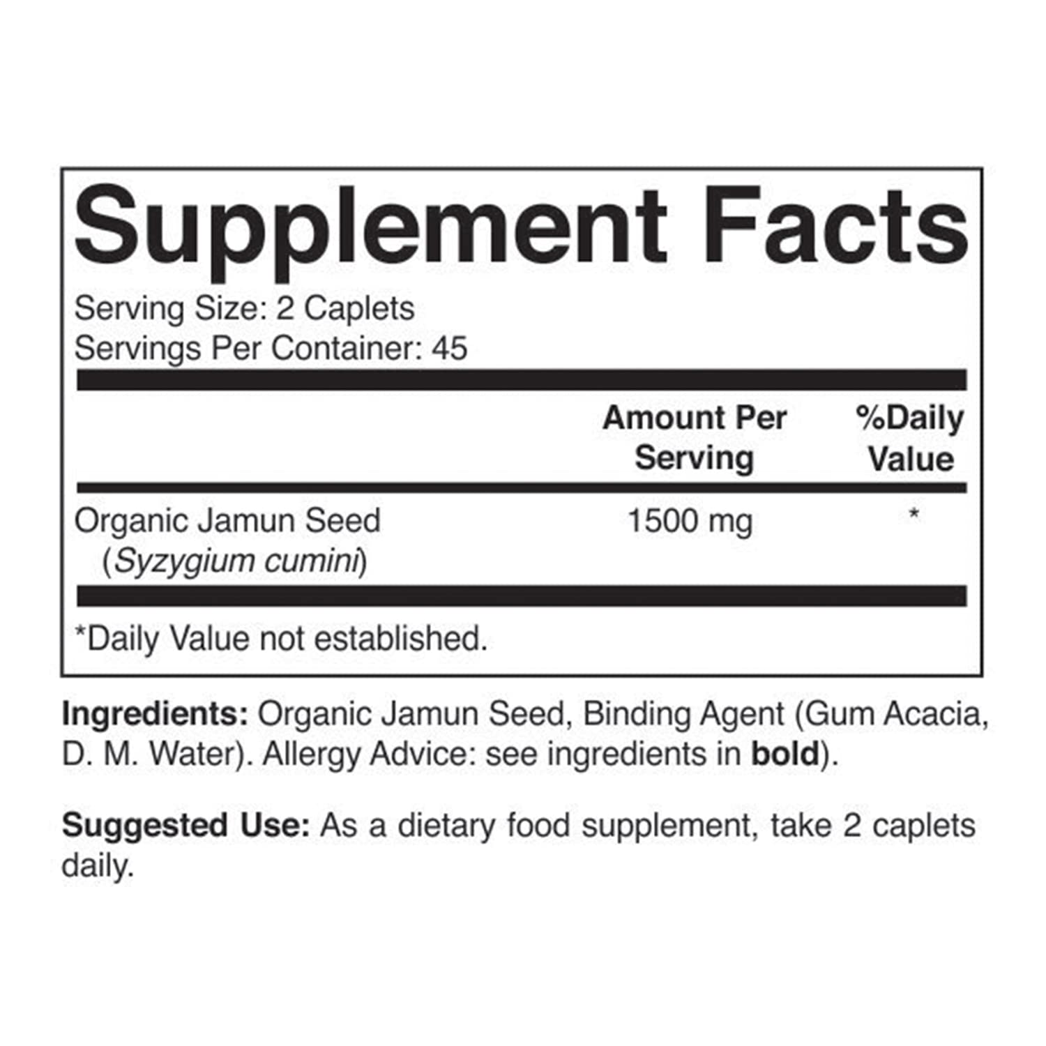 Brieofood Organic Jamun Seed 1500mg tablets on a wooden surface