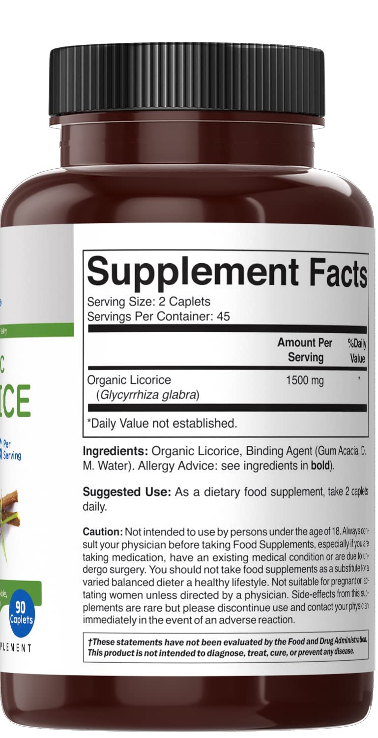 Brieofood Organic Licorice Root 1500mg tablets in a hand