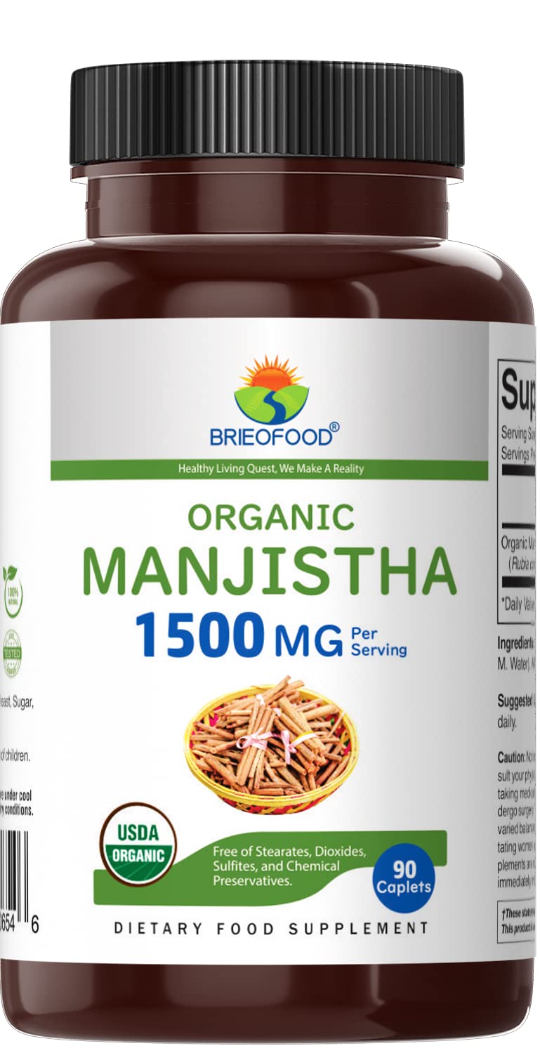 Brieofood Organic Manjistha 1500mg 90 Tablets packaging