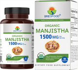 Brieofood Organic Manjistha 1500mg 90 Vegetarian Tablets front view