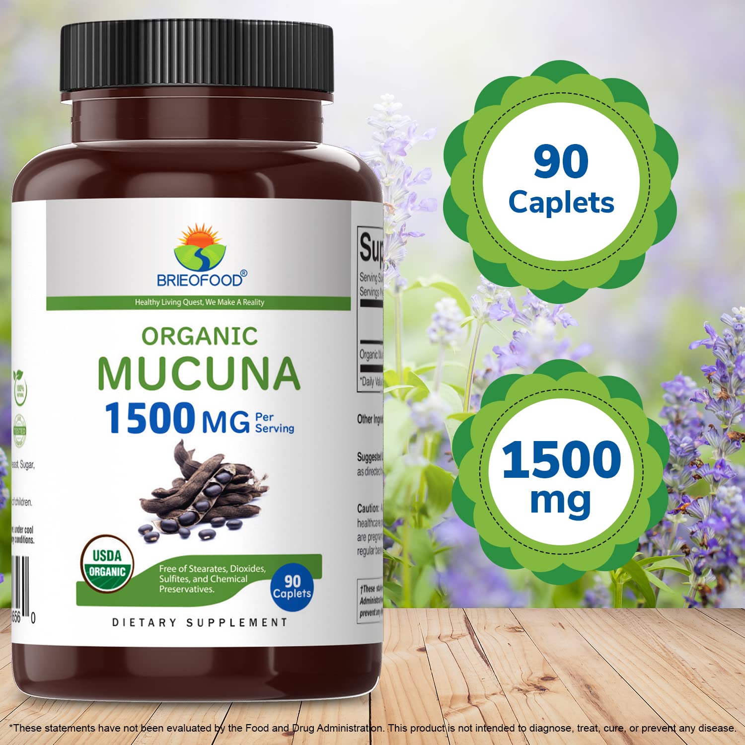 Brieofood Organic Mucuna packaging with label details