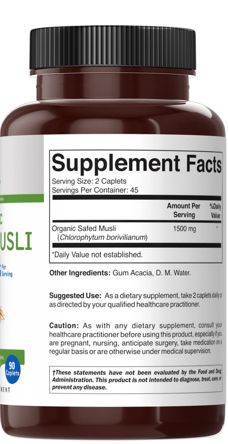 Brieofood Organic Safed Musli supplement with ingredients displayed