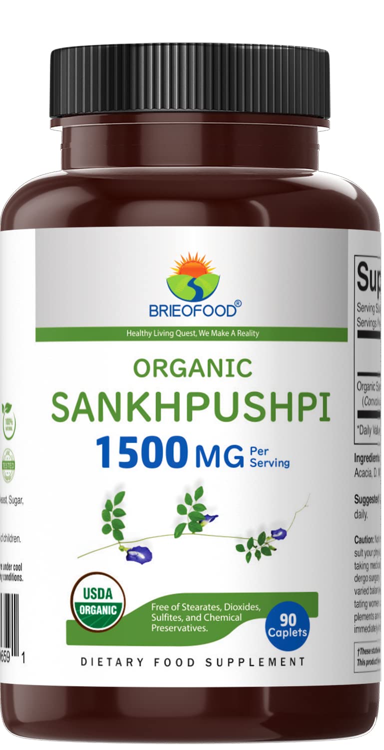 Brieofood Organic Sankhpushpi 90 vegetarian tablets packaging