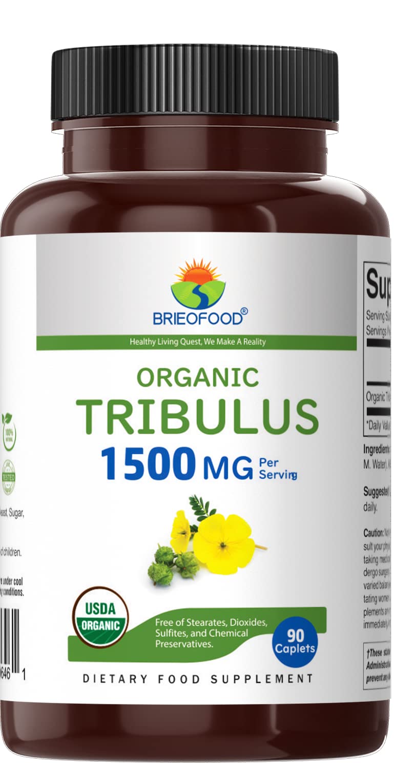 Brieofood Organic Tribulus 1500mg 90 Vegetarian Tablets side view