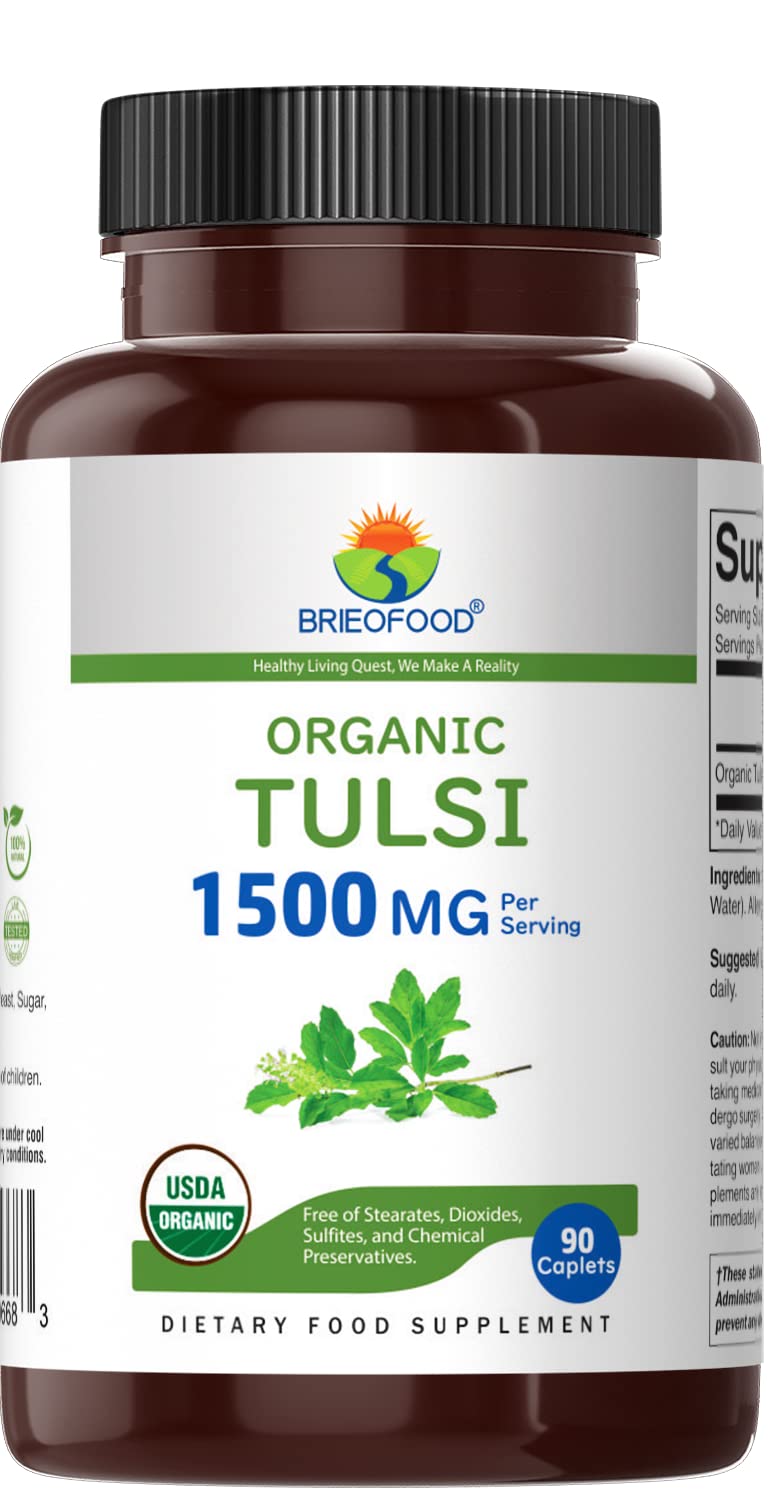 Brieofood Organic Tulsi 1500mg Vegetarian Tablets side view