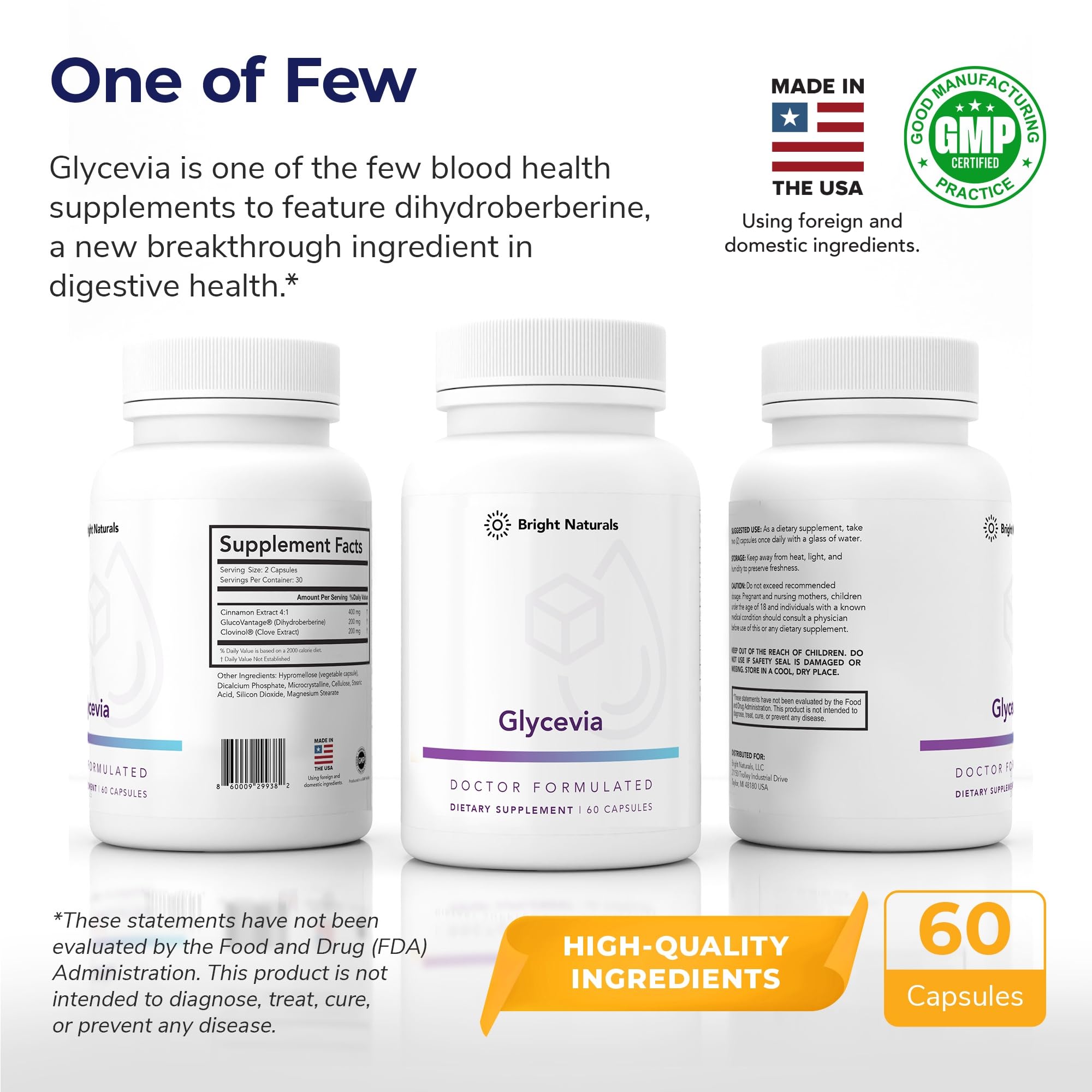 Bright Naturals Glycevia nutritional information label
