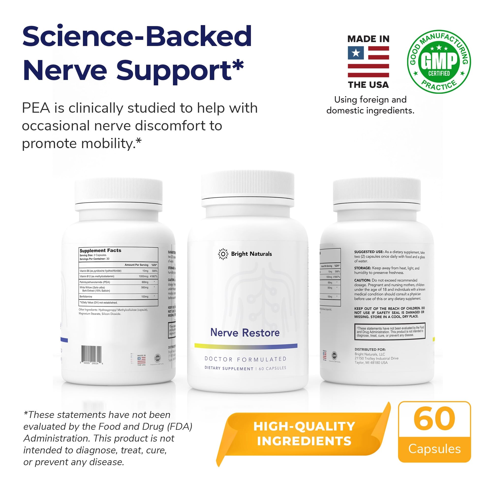 Bright Naturals Nerve Restore B-Complex Supplement ingredients list
