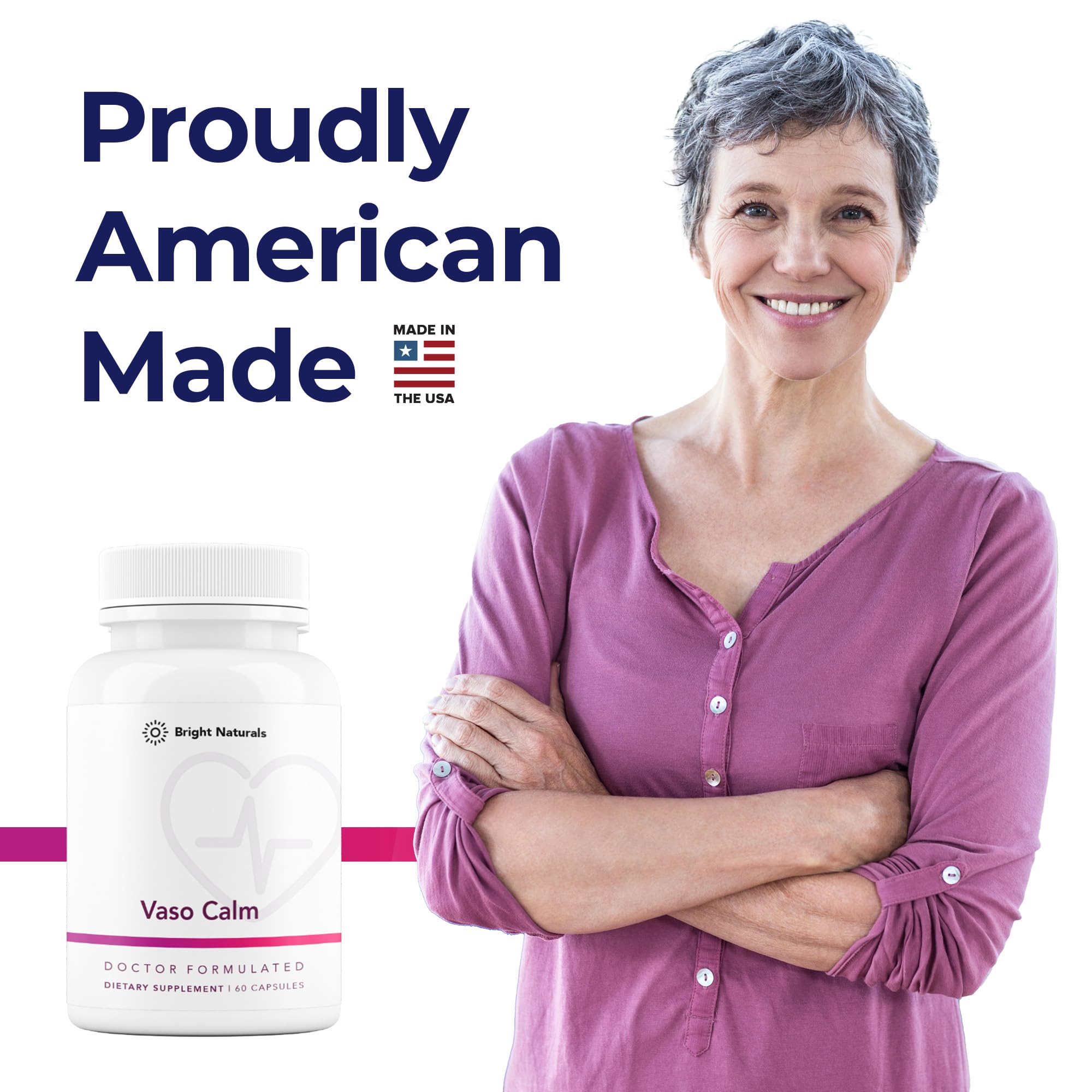 Bright Naturals Vaso Calm Grape Seed Extract lifestyle scene with supplements
