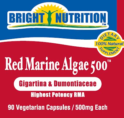 Bright Nutrition Red Marine Algae 500 Capsules with a measuring spoon