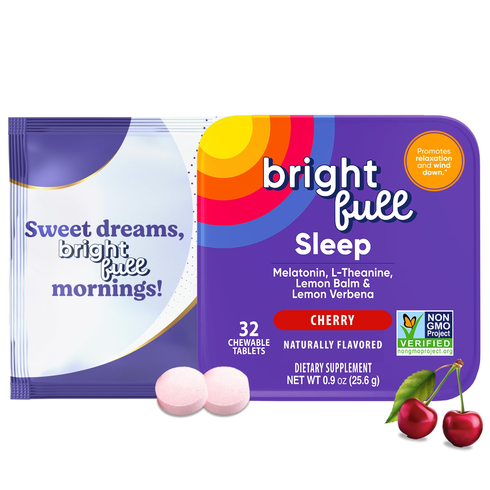 BRIGHTFULL Sleep Chewable Tablets Cherry flavour front view