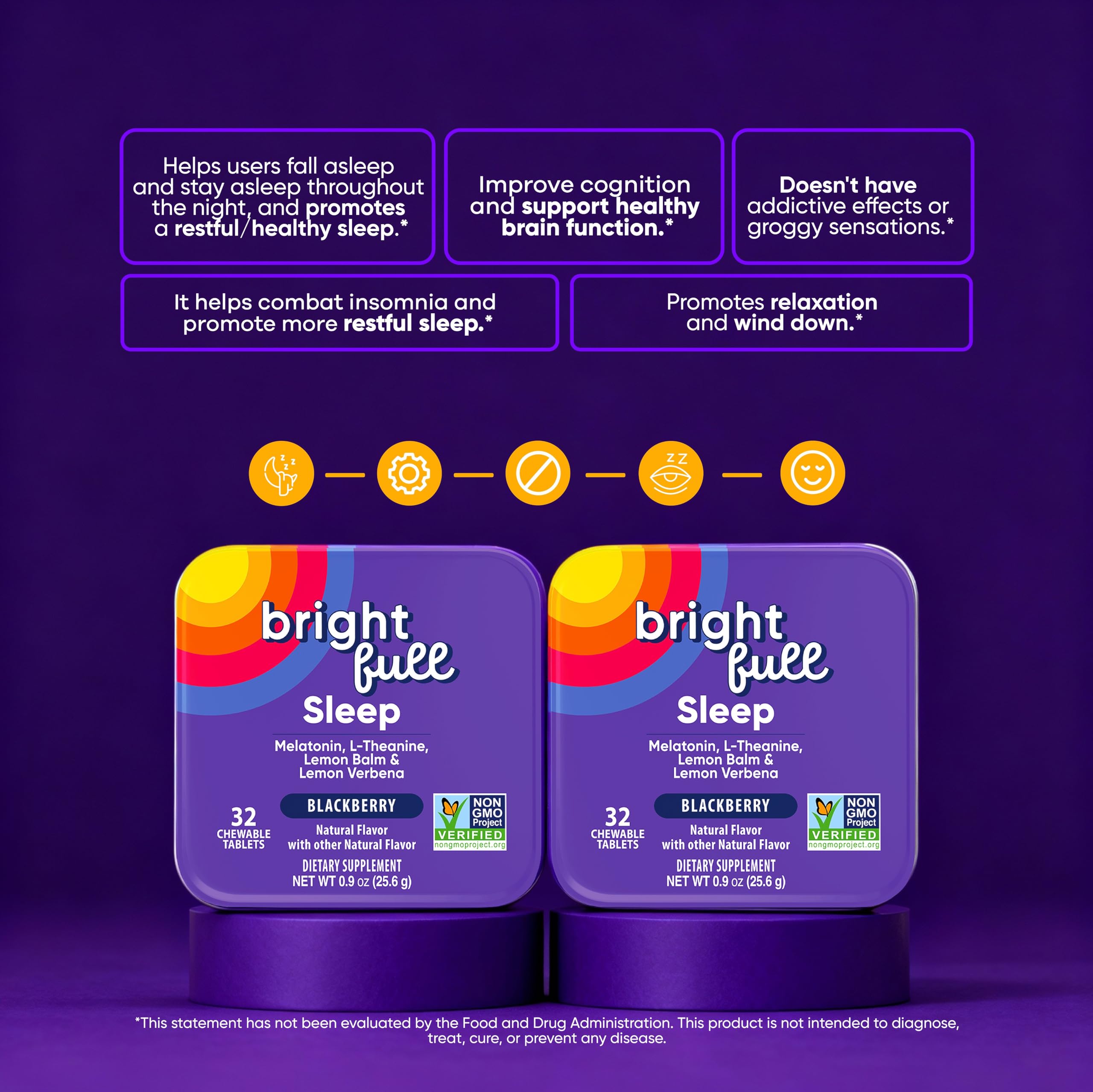 BRIGHTFULL Sleep Chewable Tablets travel-friendly tin