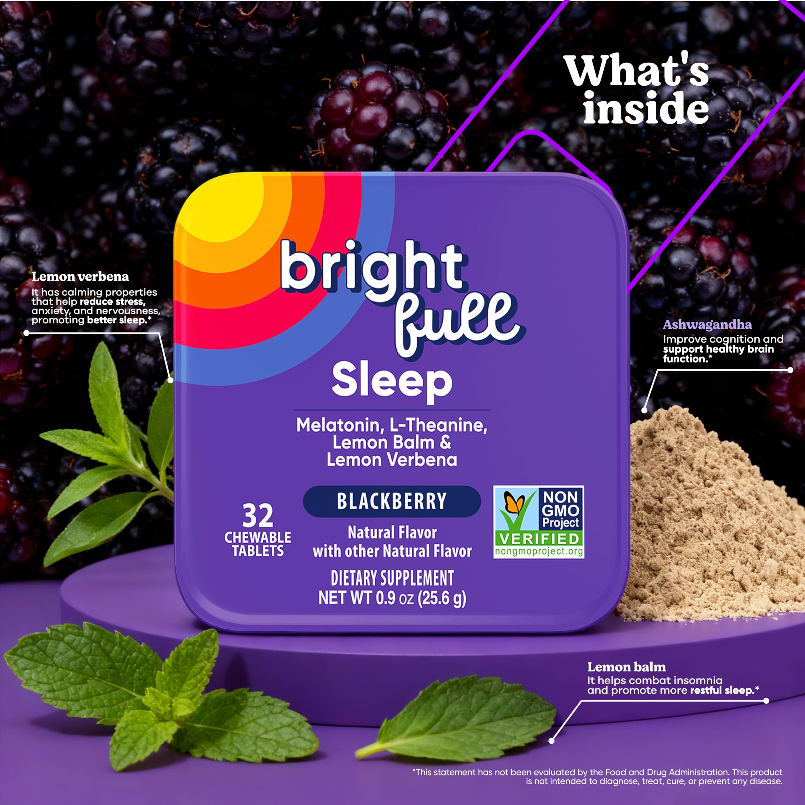 BRIGHTFULL Sleep Chewable Tablets with a glass of water
