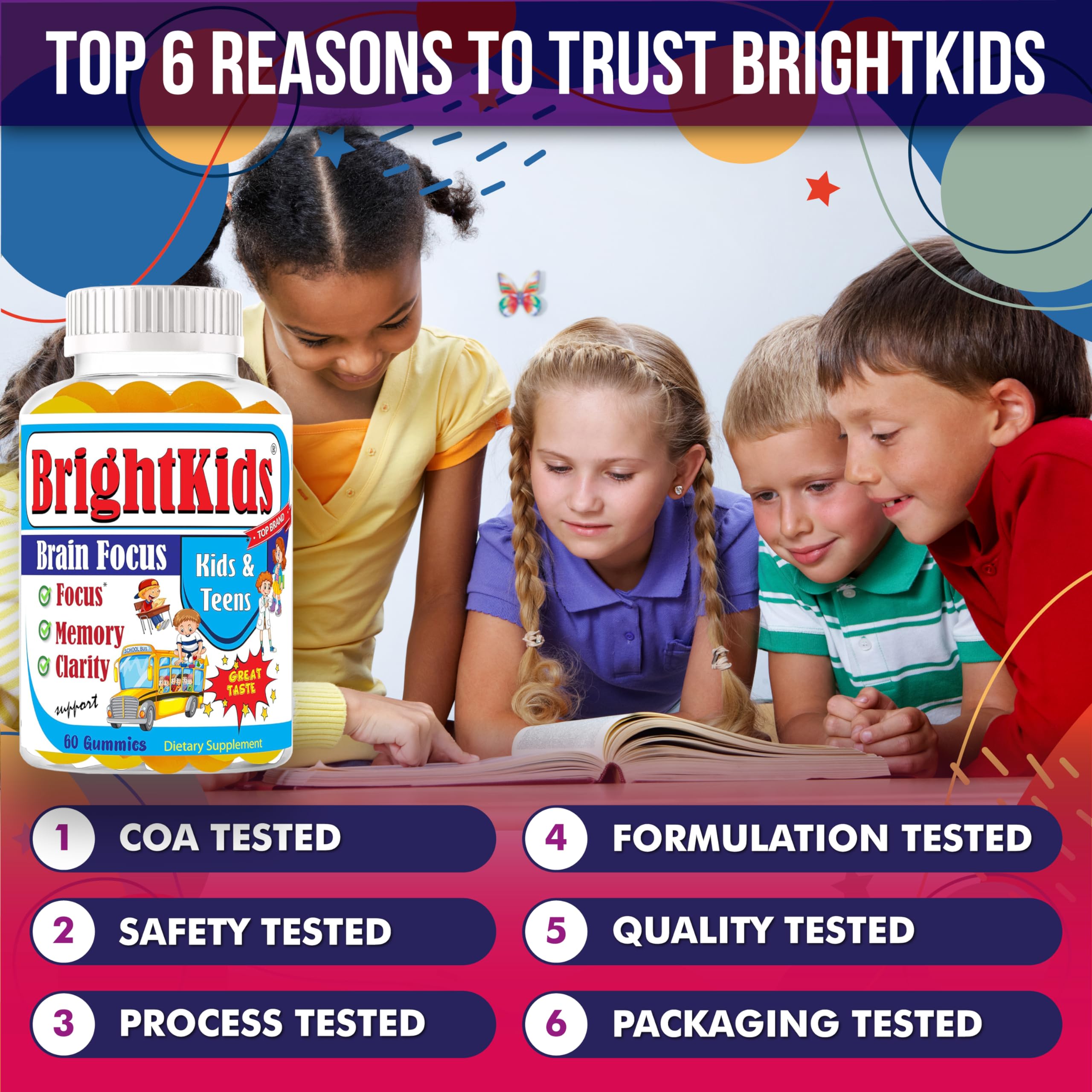 BrightKids Focus Gummies being held by a child