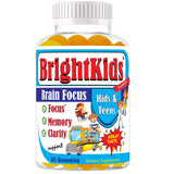 BrightKids Focus Gummies front view with lemon and orange flavours