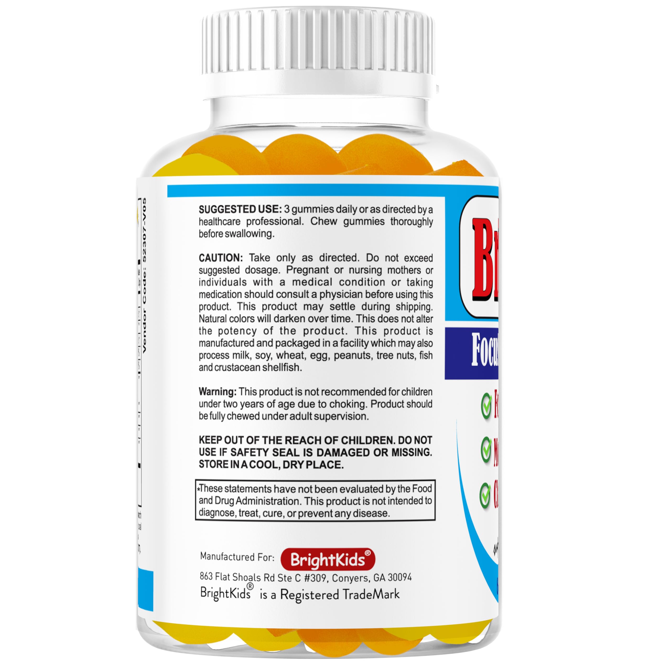 BrightKids Focus Gummies in a travel-friendly container