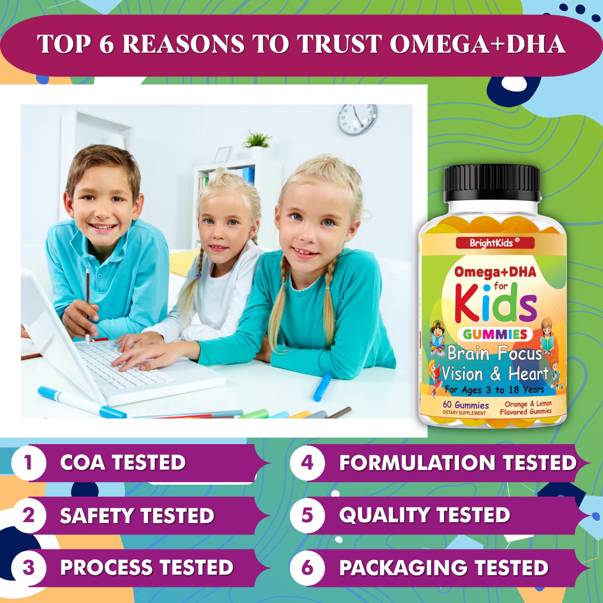 BrightKids Omega + DHA Gummies close-up of gummies