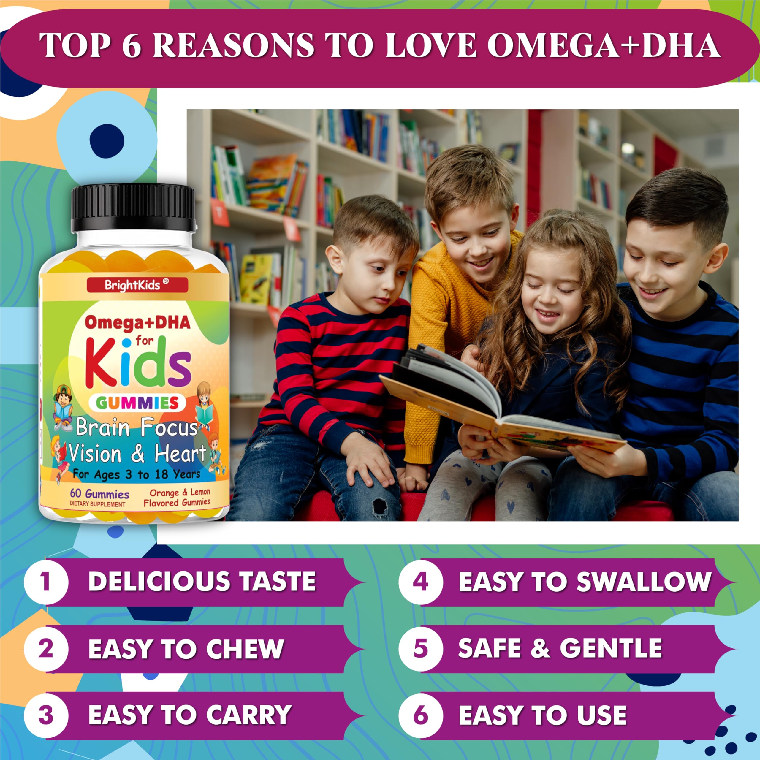 BrightKids Omega + DHA Gummies side view of container