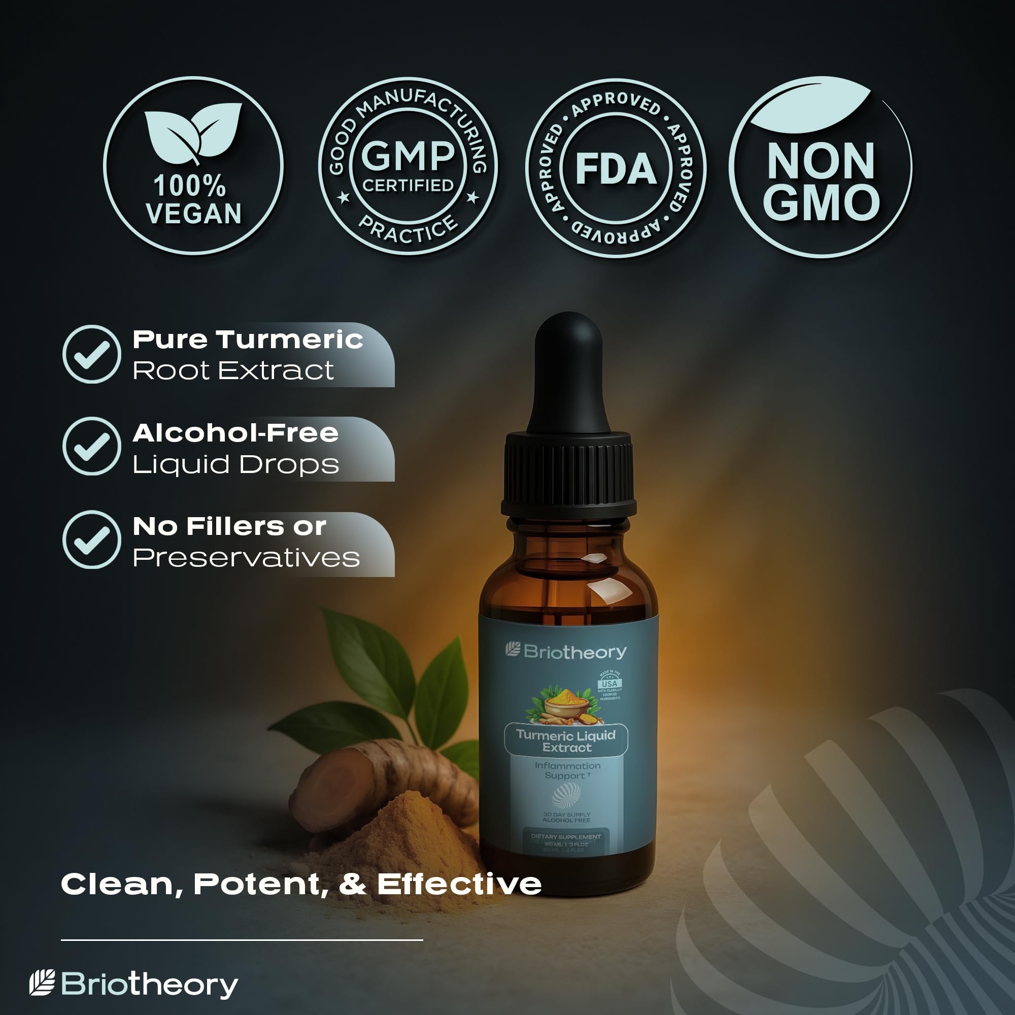 BRIOTHEORY Turmeric Root Extract Tincture with herbal ingredients