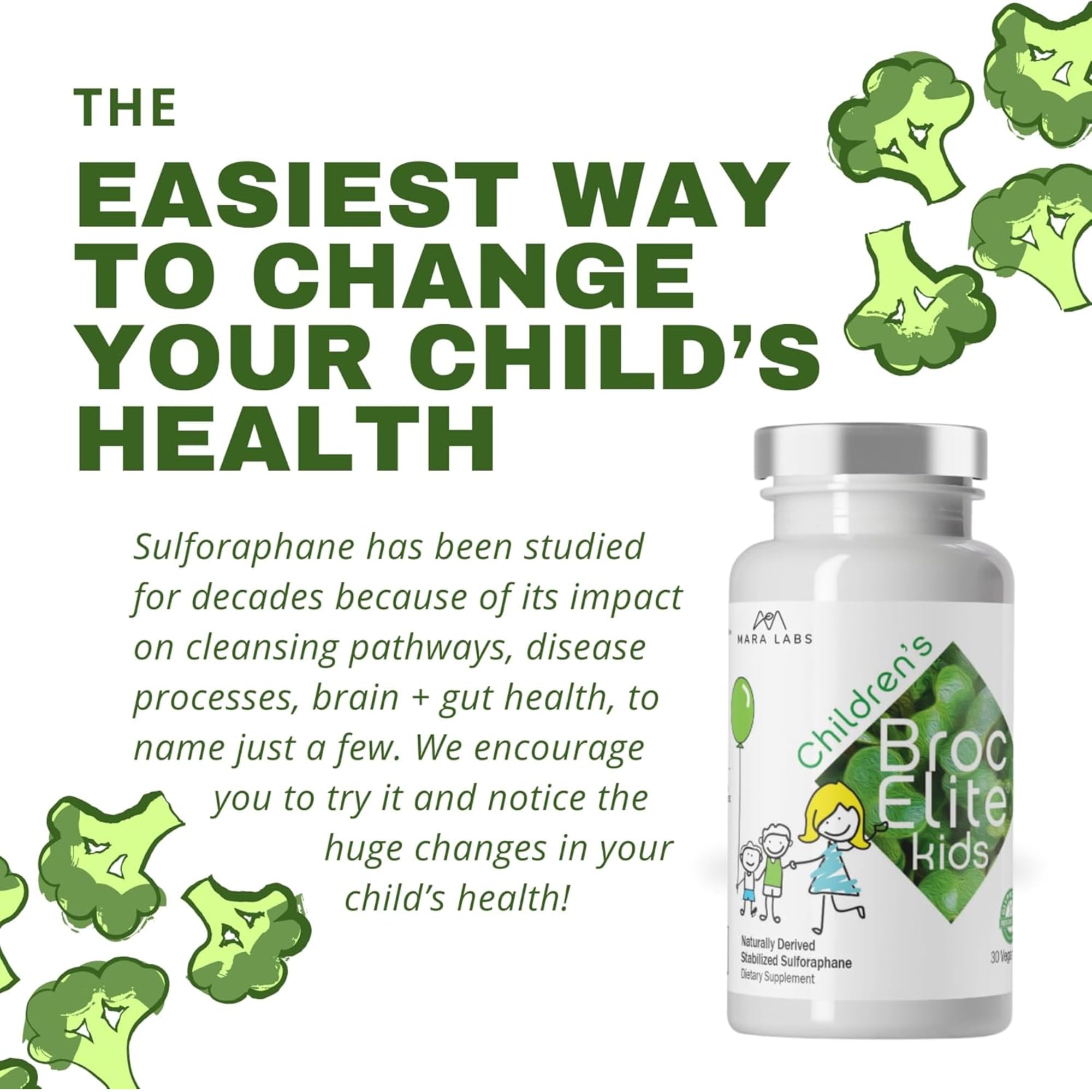 BrocElite Kids supplement ingredients list on packaging