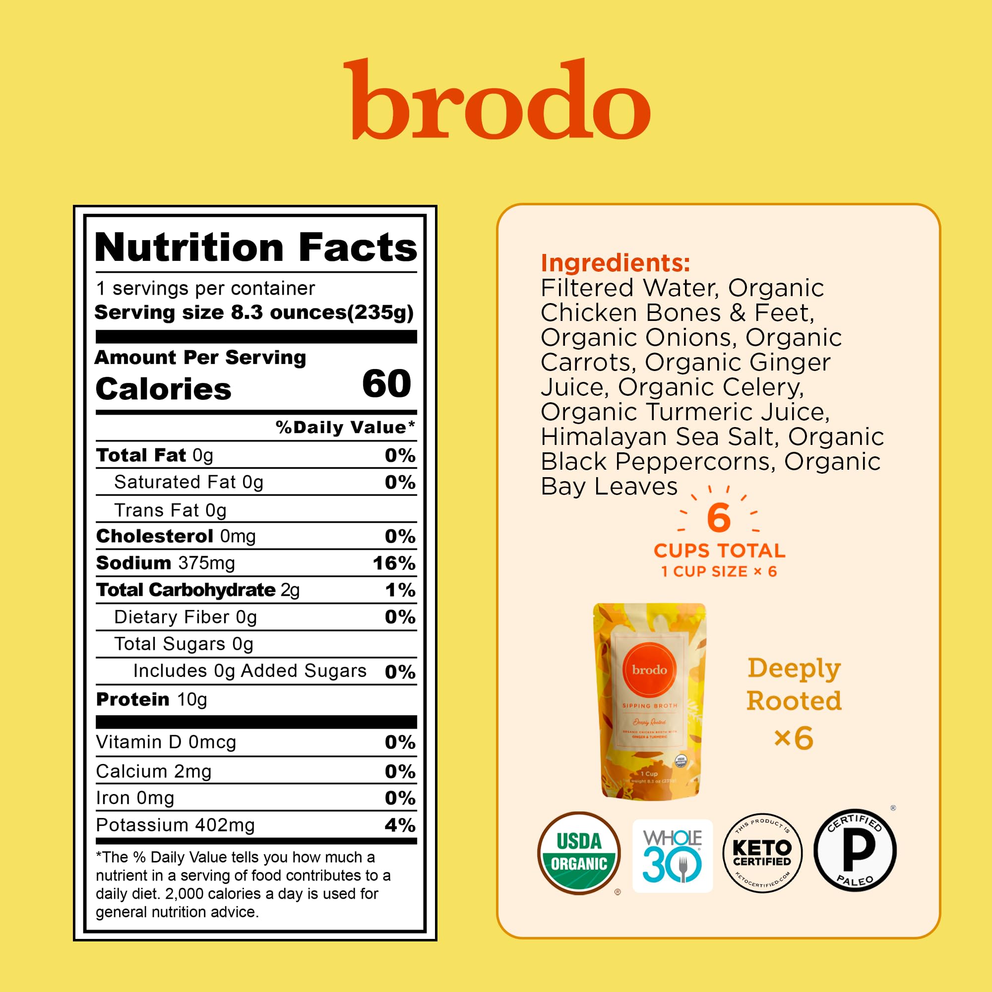 Brodo Organic Chicken Bone Broth 227g pouch side view