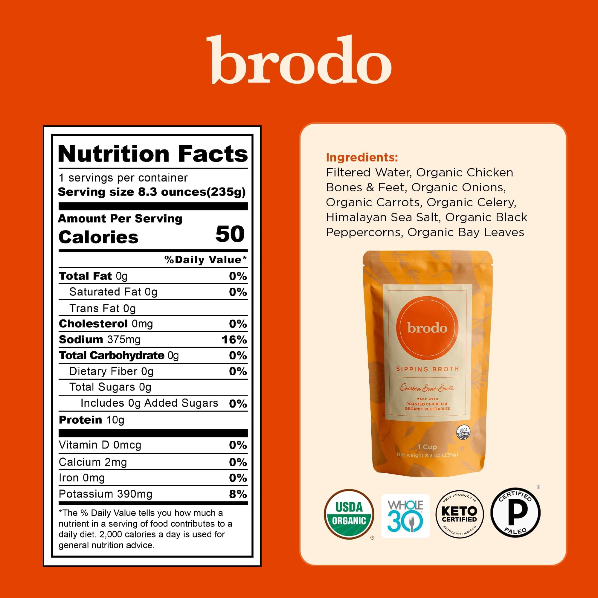 Brodo Organic Collagen Bone Broth 1412g in a bowl