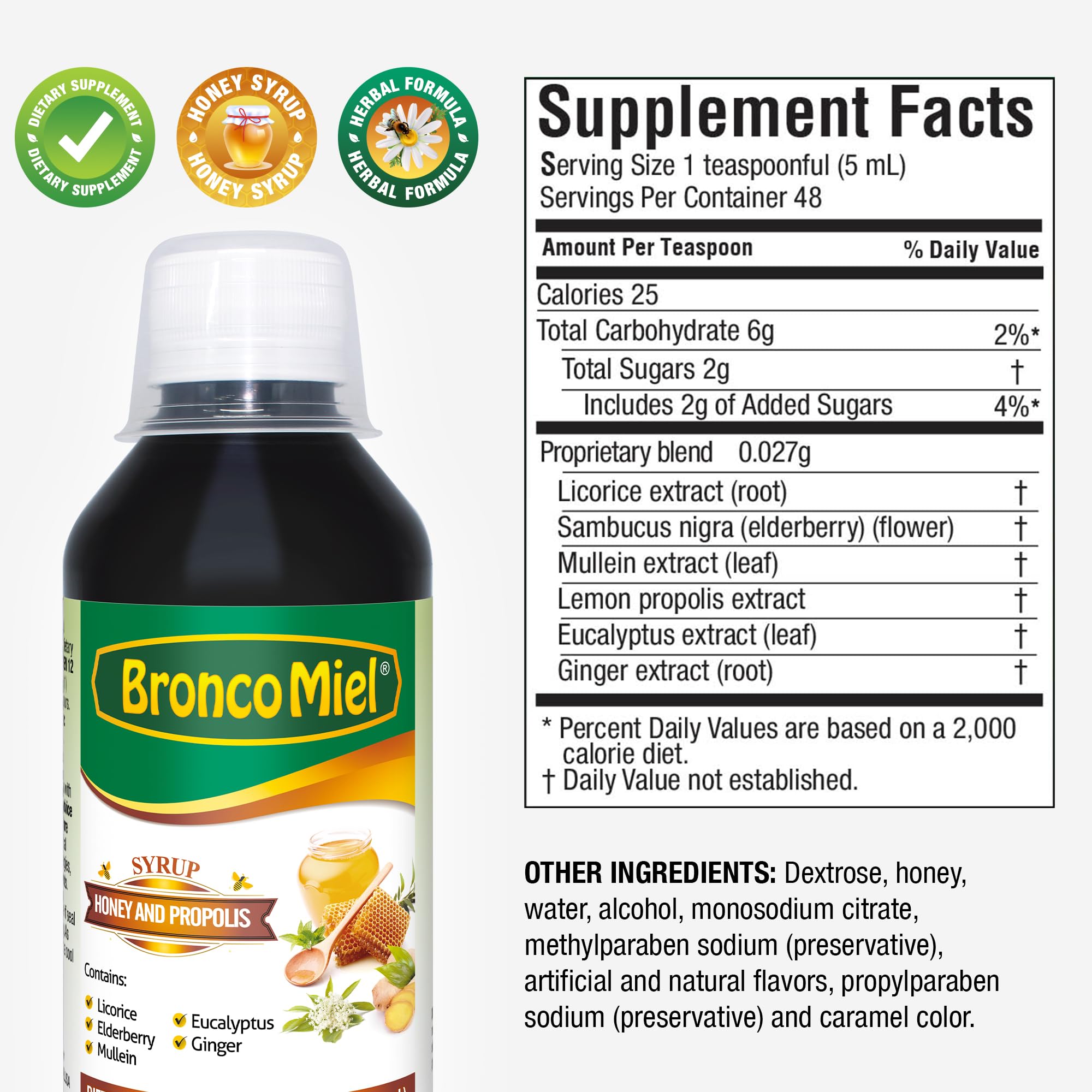 BRONCOMIEL Honey Propolis & Elderflower Syrup back label