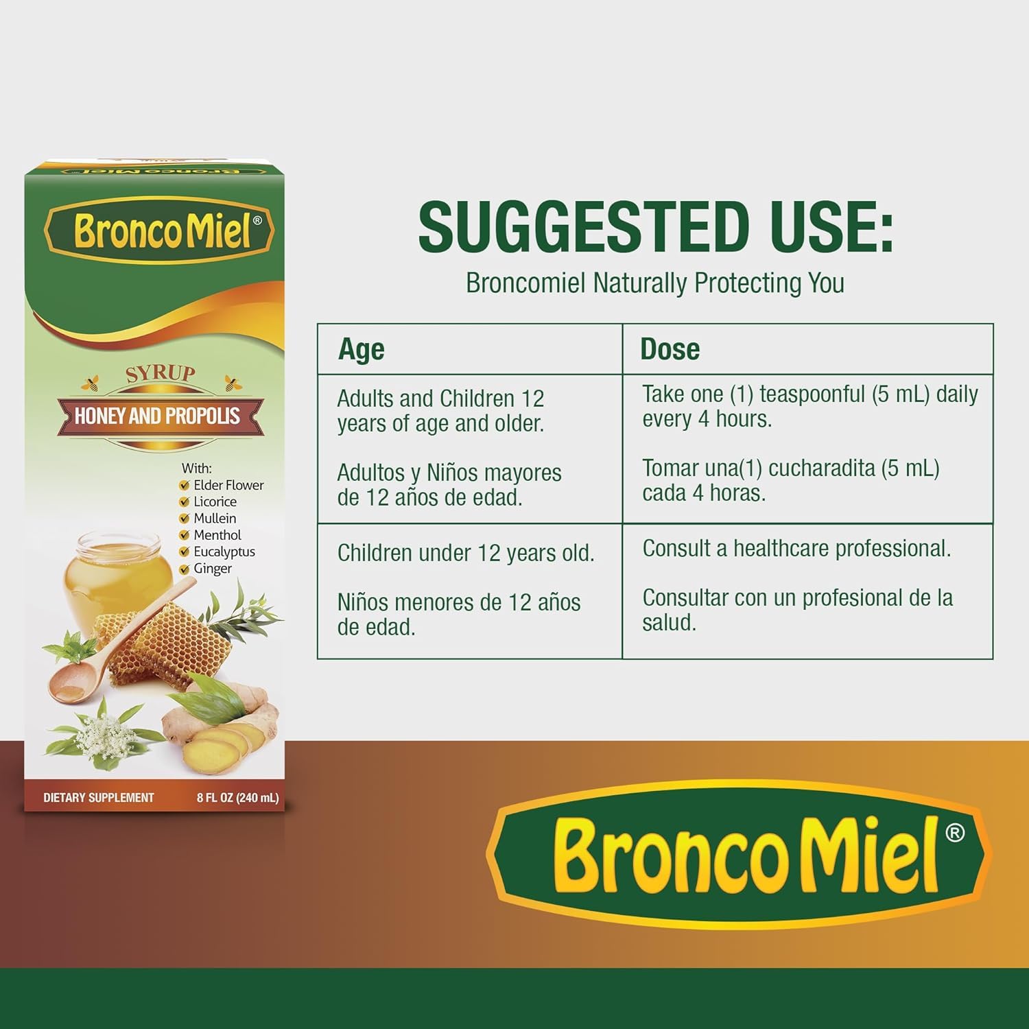 BRONCOMIEL Honey Propolis & Elderflower Syrup in a glass