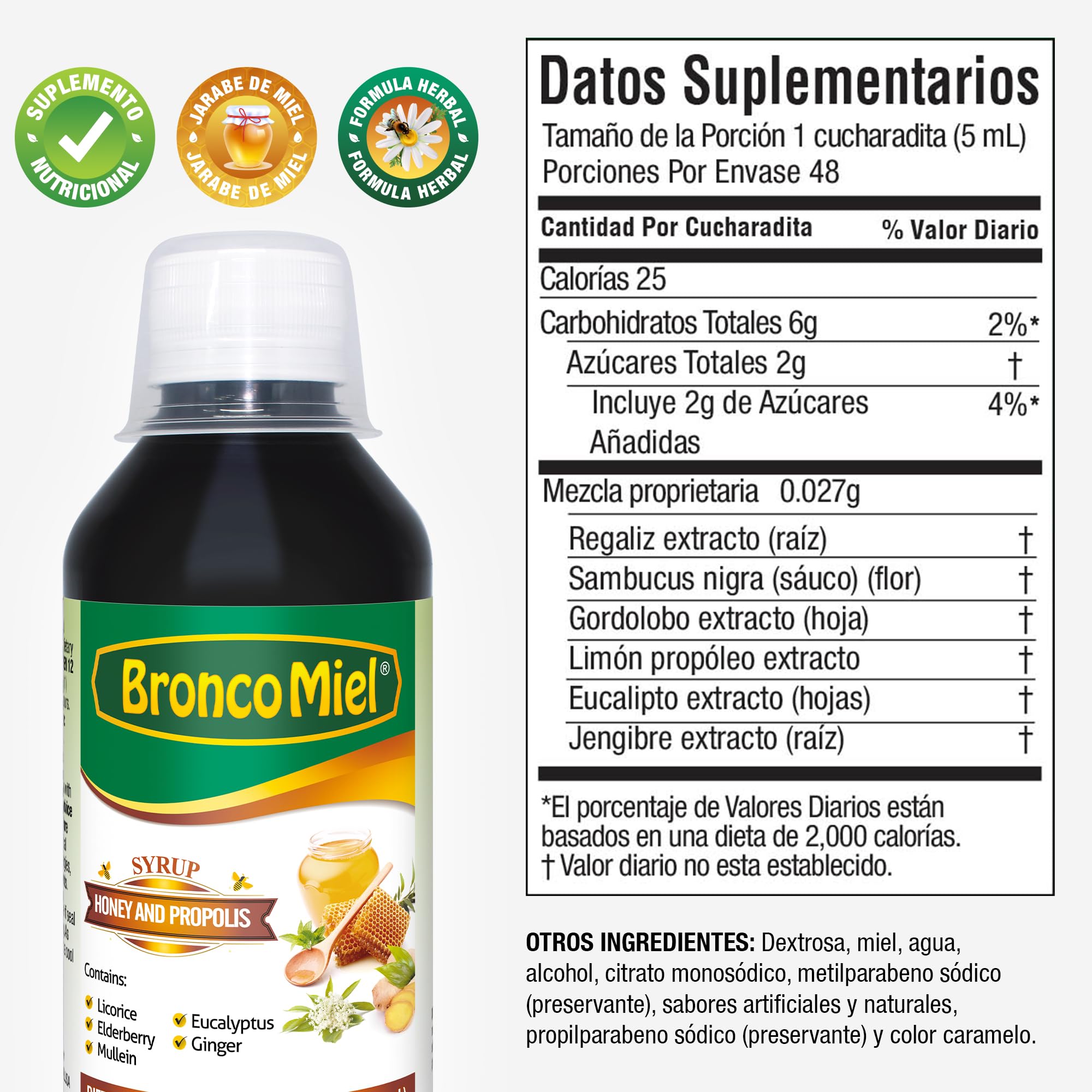 BRONCOMIEL Honey Propolis & Elderflower Syrup on a kitchen counter