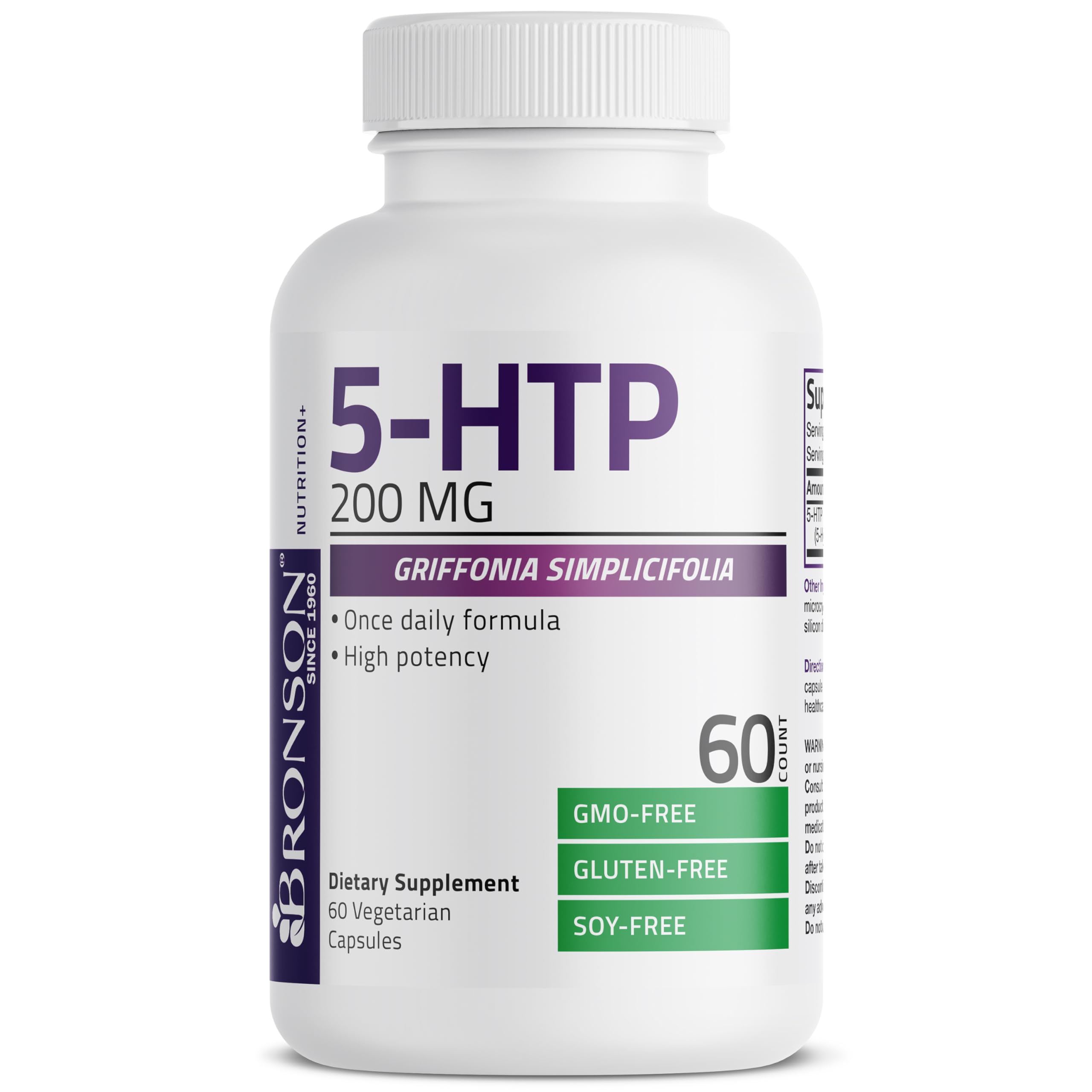 Bronson 5-HTP 200 MG Vegetarian Capsules on a wooden surface
