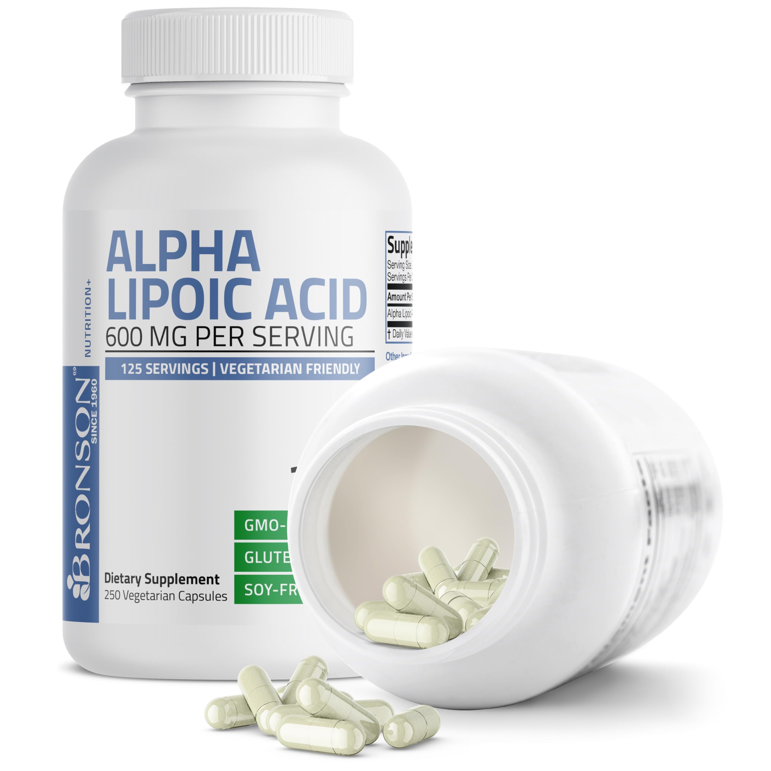 Bronson Alpha Lipoic Acid 600 MG vegan capsules back view