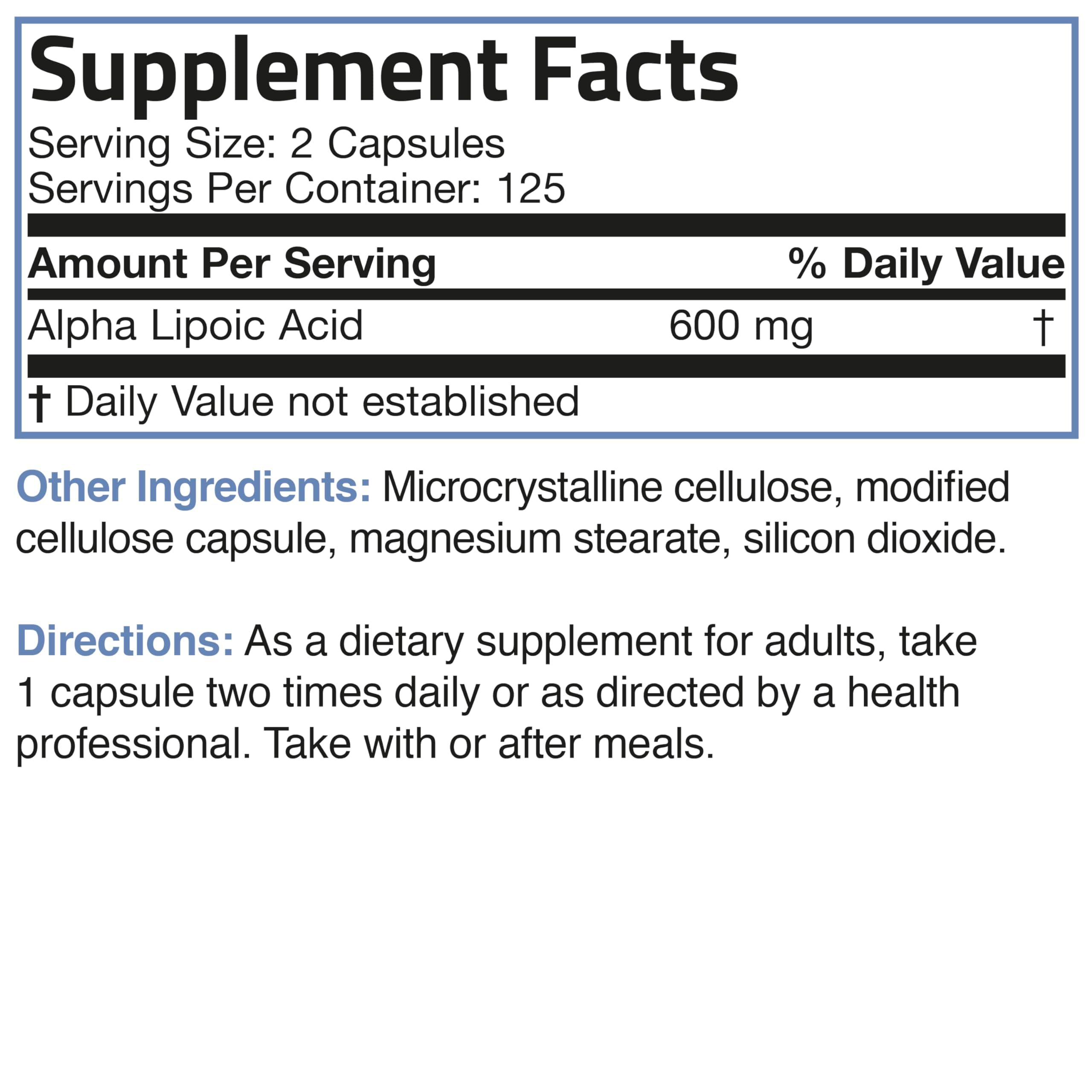 Bronson Alpha Lipoic Acid 600 MG vegan capsules with measuring spoon