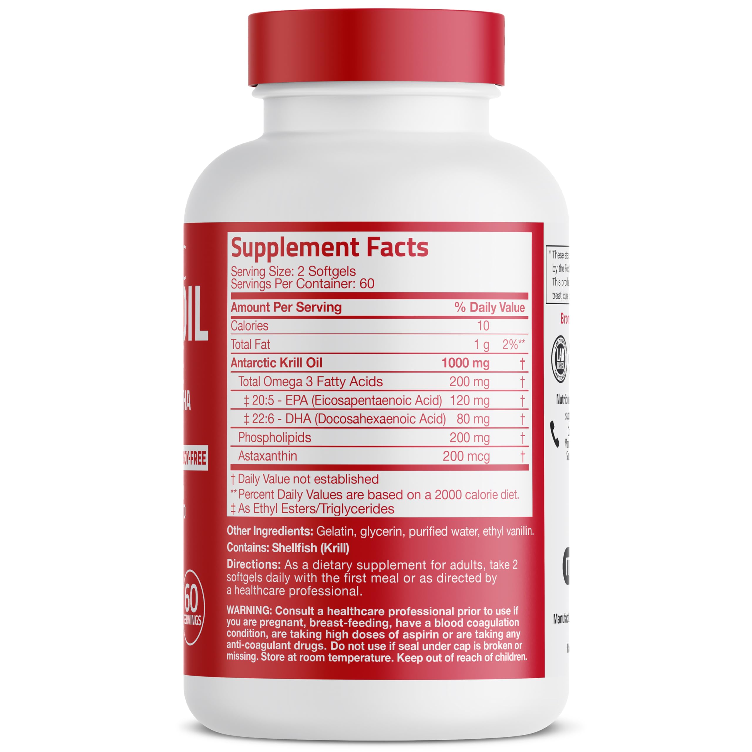 Bronson Antarctic Krill Oil 1000mg softgels side view