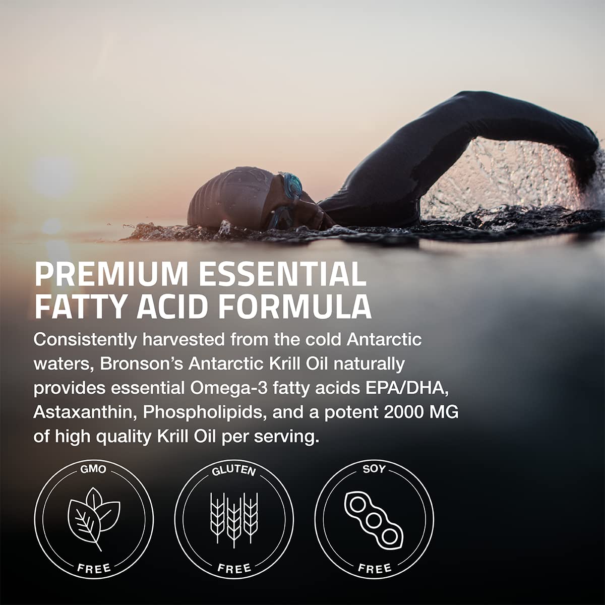 Bronson Antarctic Krill Oil 2000mg softgels back view with ingredients