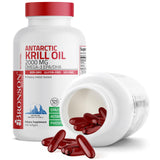 Bronson Antarctic Krill Oil 2000mg softgels on a wooden table