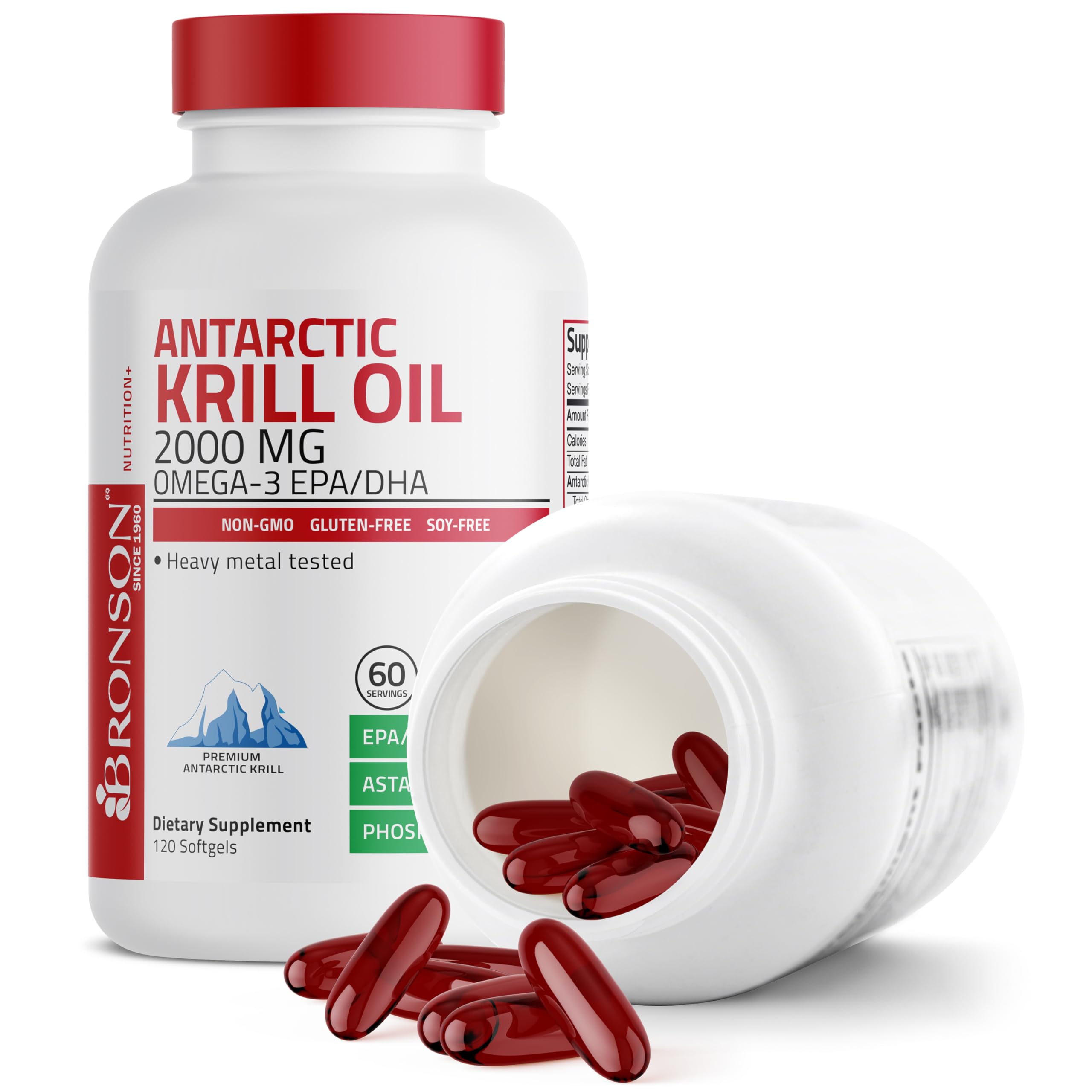 Bronson Antarctic Krill Oil softgels with measuring spoon