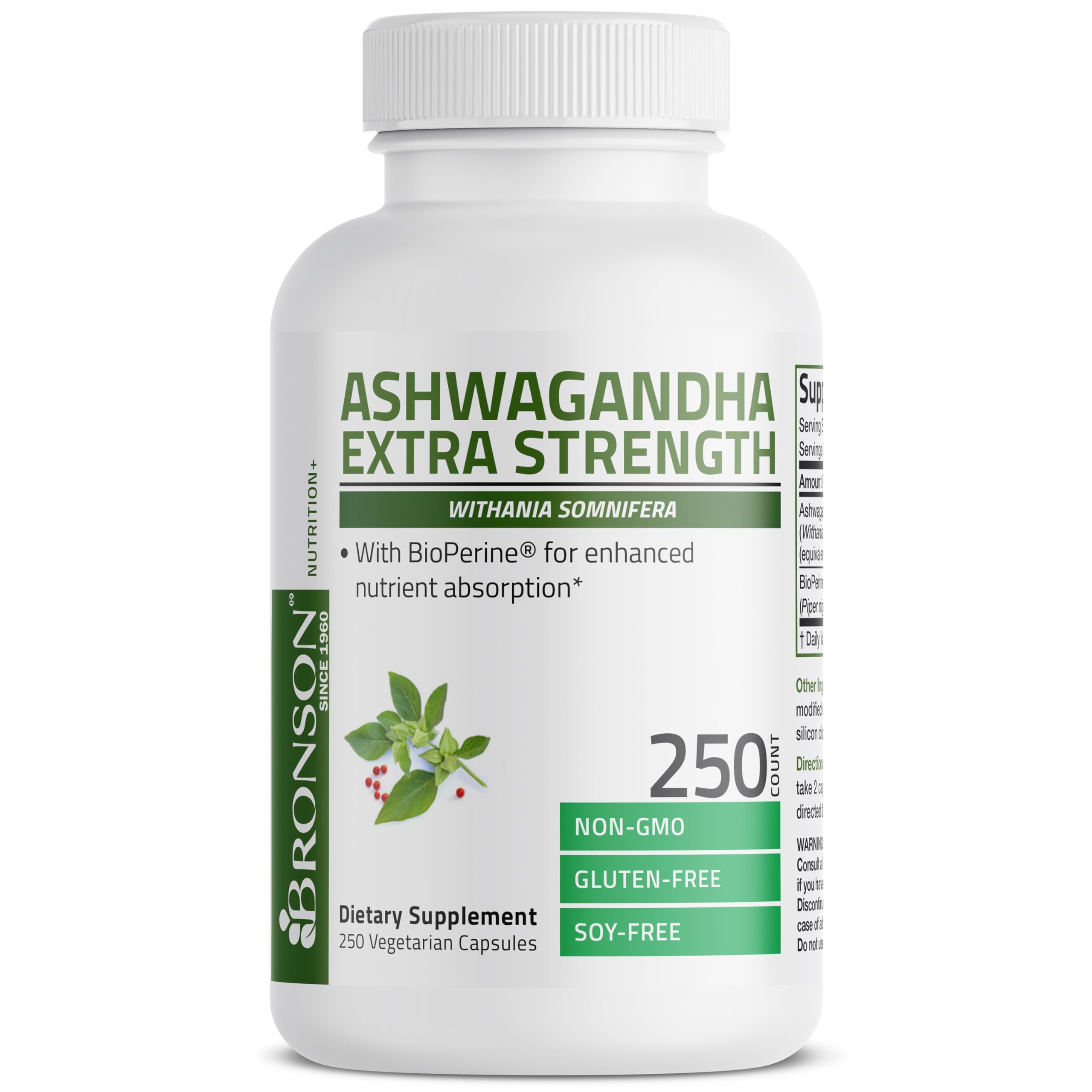 Bronson Ashwagandha Extra Strength capsules on a table