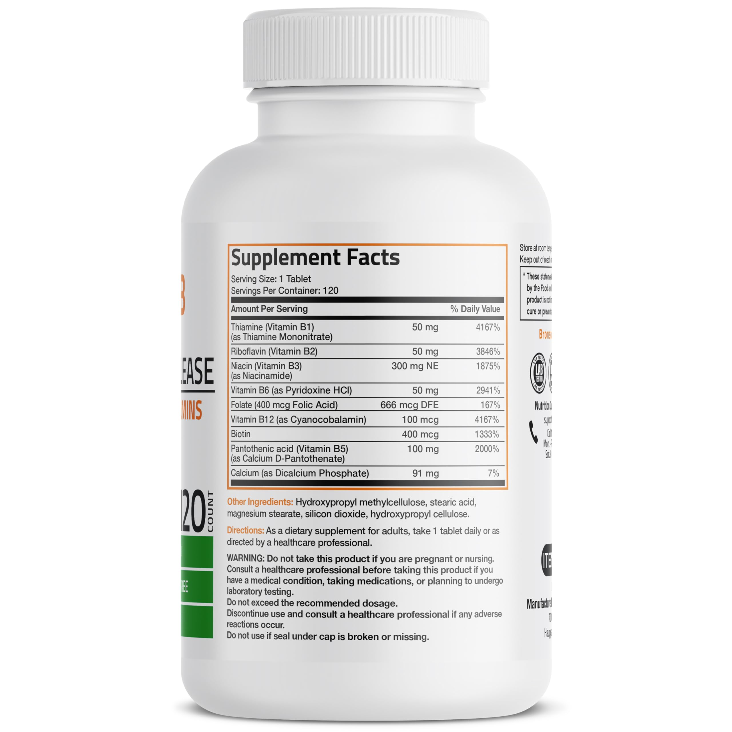 Bronson B-Complex Vitamins 60 Tablets back view