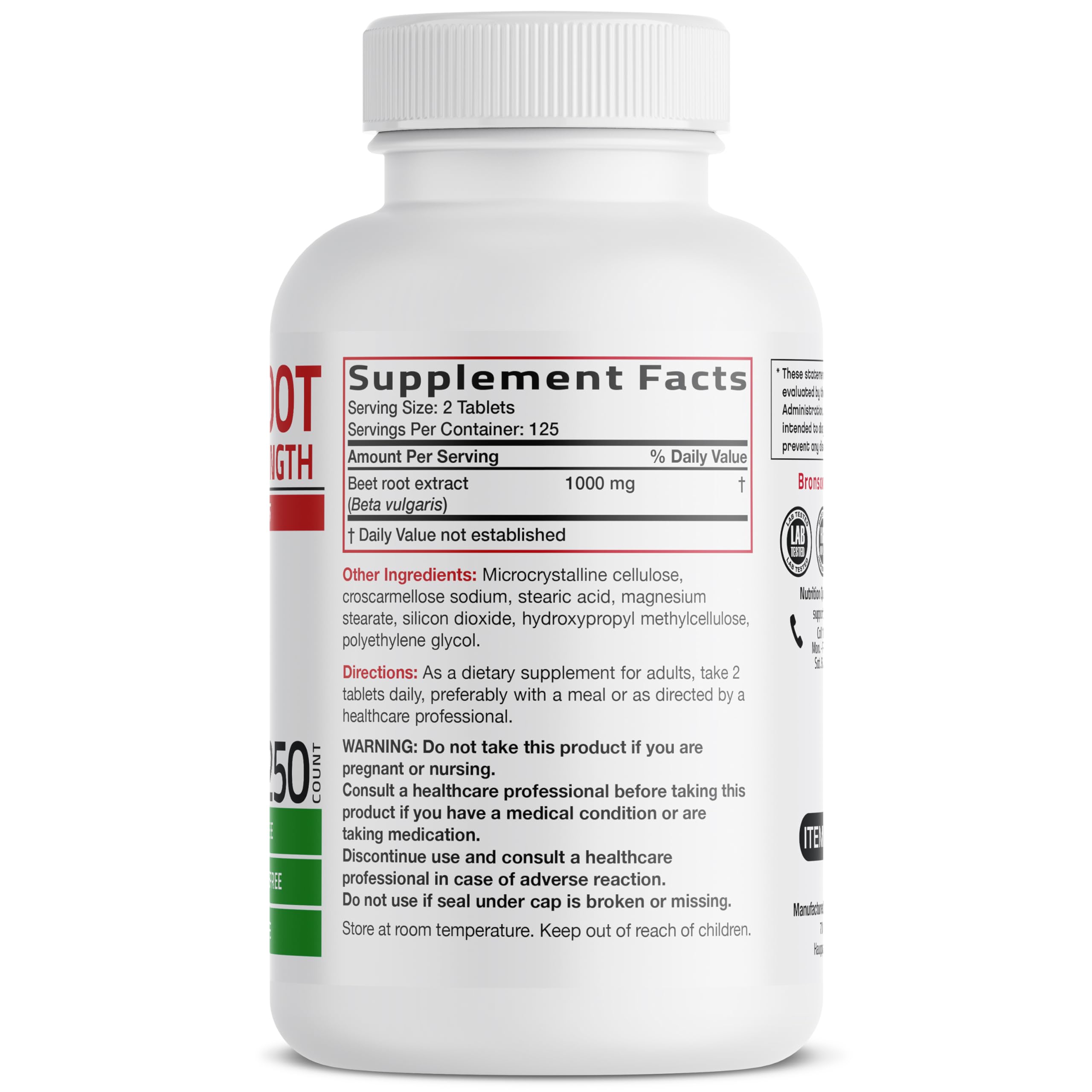 Bronson Beet Root Double Strength supplement side view