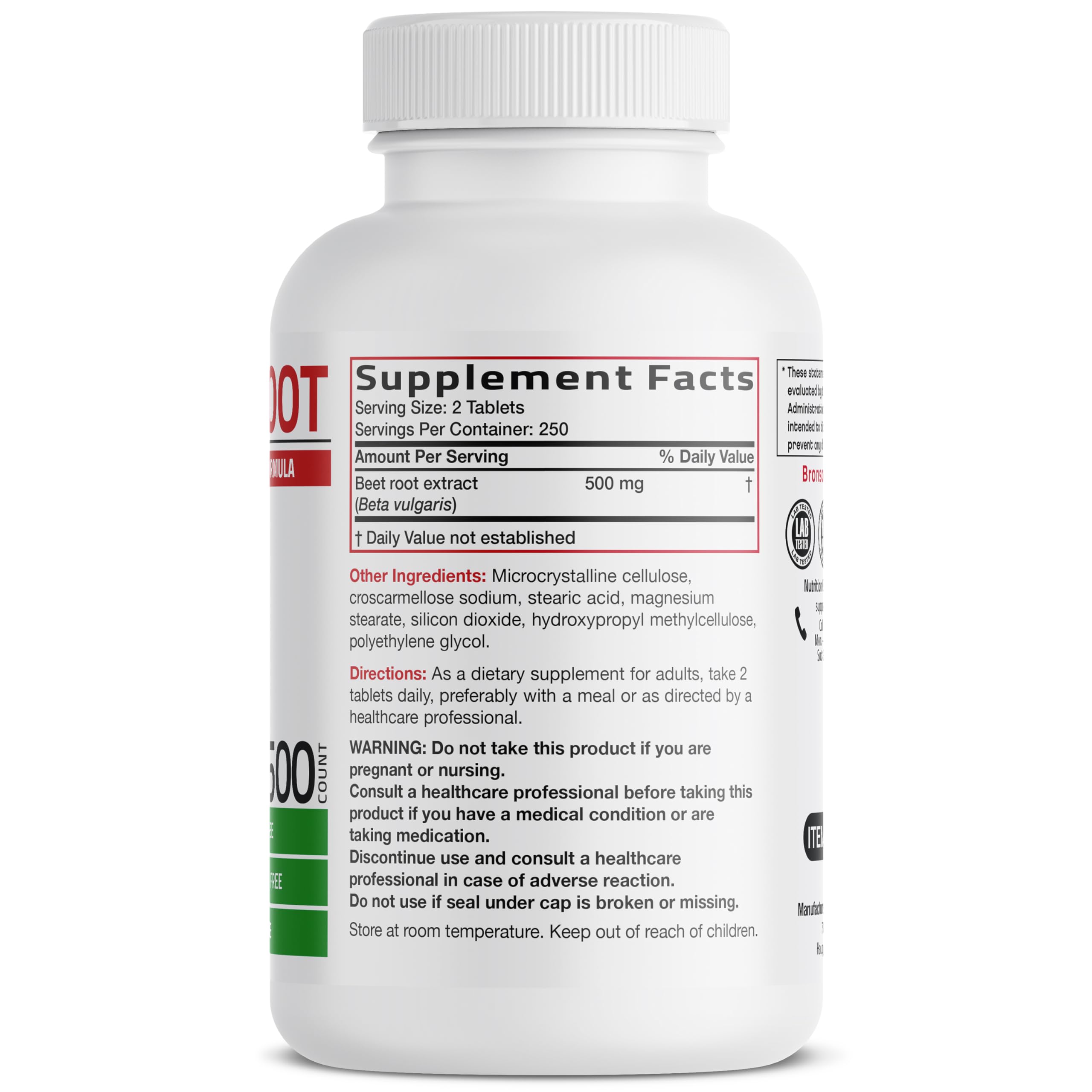 Bronson Beet Root Extract 290g side view showing capsule