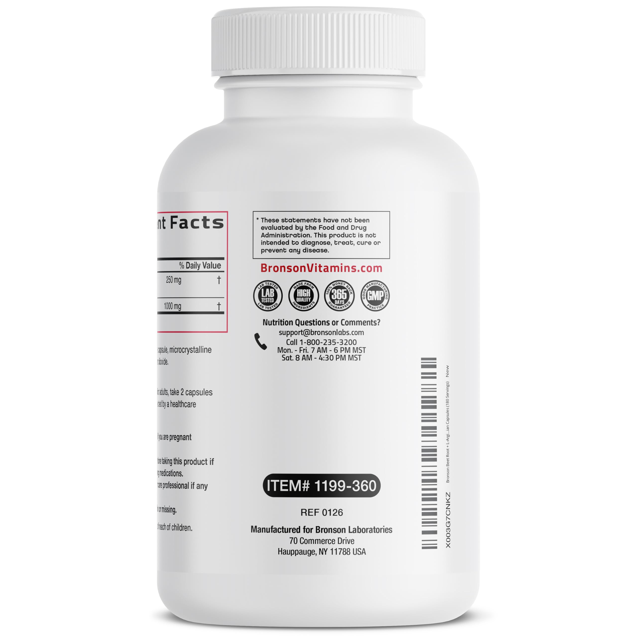 Bronson Beet Root + L-Arginine 2000mg capsules close-up of capsules